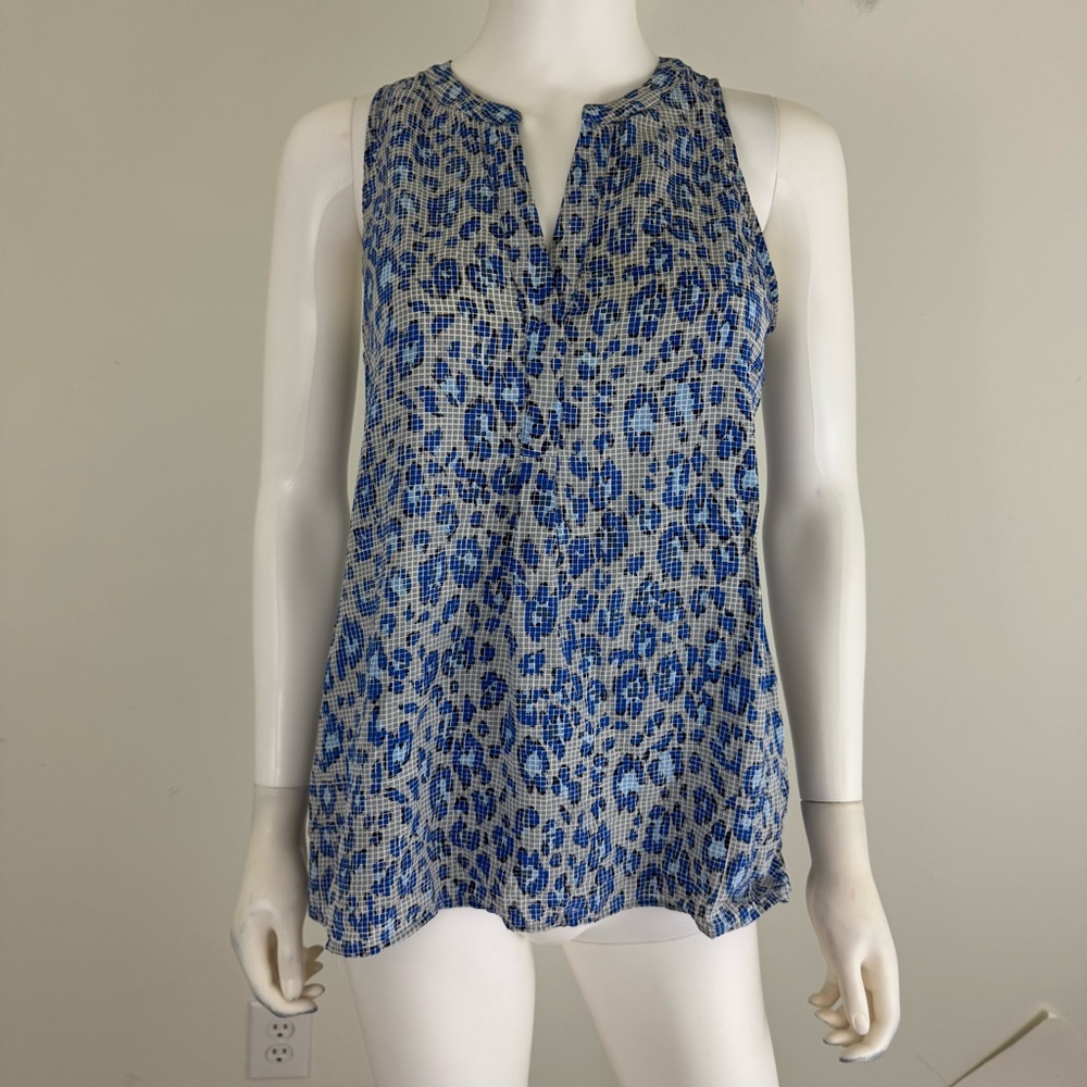 Joie Blue Animal Print Sleeveless Blouse S